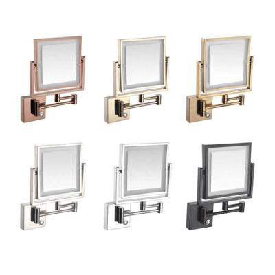 China Modern Wall Mounted Bathroom Makeup Mirror Folding Extendable Mirror Square Rose Gold Cosmetic Mirror With Magnification for sale