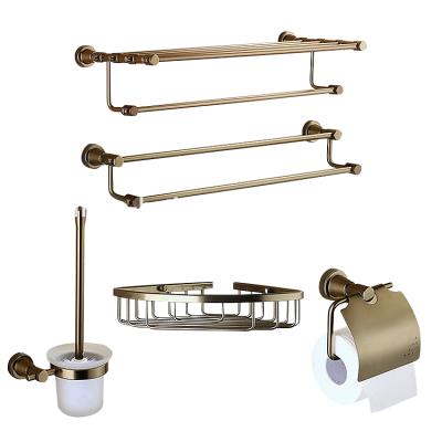 China Contemporary Hotel 5 Piece Aluminum Antique Wall Mounted Brass Set Bathroom Hardware Accessories Kit for sale