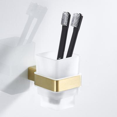 China Brushed Gold Cup Holder Brushed Gold Wall Mount Cup And Tumbler Holders For Bathroom for sale