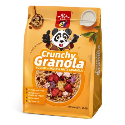 China Low Fat Cereal High Fiber Granola Instant Wheat Oatmeal In Bag With Yogurt Dried Fruit Nut 360g OEM Breakfast Oats for sale