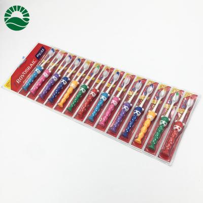 China Daily Use 12 Pcs 7 Colors Hanger Pack PVC Pack Kids Toothbrushes for sale