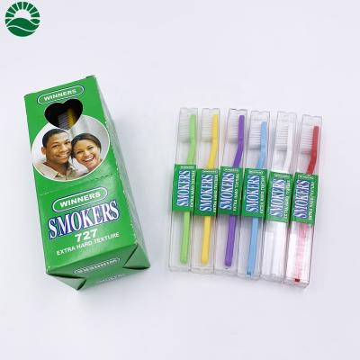 China Hot Selling Daily Toothbrush SMOKING Toothbrush 727 Extra Hard Texture 12 Pcs Plastic Toothbrush for sale