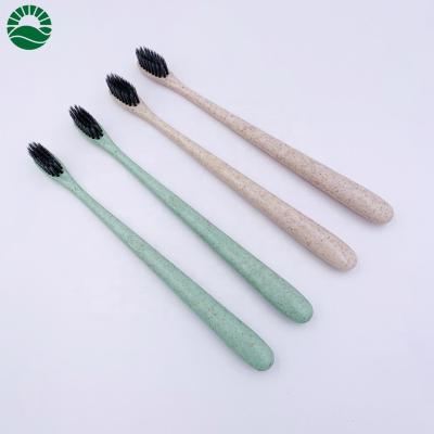 China Eco Friendly Disposable Straw Handle Wheat Toothbrush Hotel Material Disposable Toothbrush for sale