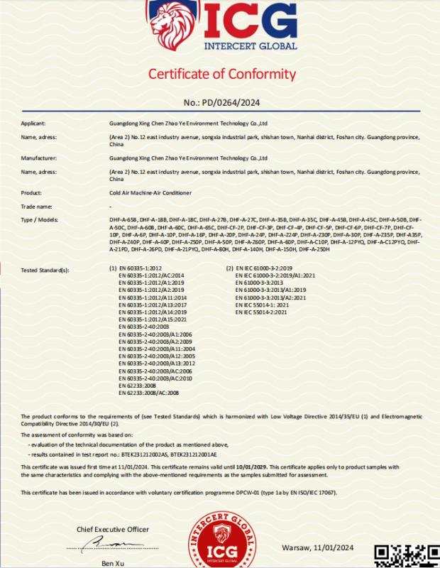 Certificate of Conformity - Guangdong Xingchen Zhaoye Environmental Technology Co., Ltd.