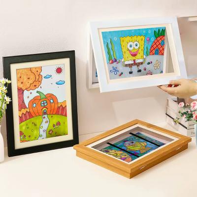 China Wall or tabletop Front Opening Changeable Children Art Frame Storage  Kids Art Display Wood Picture Frame for sale