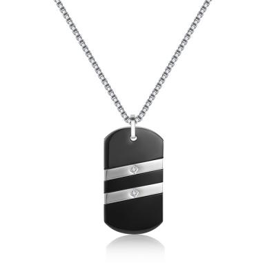 China Wholesale Black Rectangle Chain Hip Hop White 316l Stainless Steel Necklace Pendant Jewelry For Men Army for sale