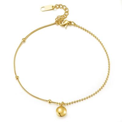 China Cute ZhongWen Latest 18K Gold Plated Jewelry Stainless Steel Bead Bracelet Anklets With Charms For Kids And Lady for sale