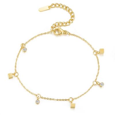 China ZhongWen FASHIONABLE Stainless Steel Anklets Foot Jewelry 18K Gold Plated Tiny Rhinestones Charms Anklet For Woman for sale