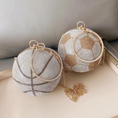 China Women's Crystal Diamond Handbags Mini Rhinestone Basketball Chain Purse Bags Unique Ball Shaped Shoulder Bag Daily Life for sale