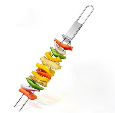 China Wholesale Easily Cleaned Outdoor Barbecue Fork Stainless Steel BBQ Skewer BBQ Roasting Stick BBQ Skewer for sale