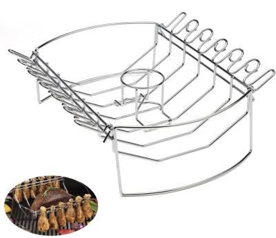 China Easily Cleaned 4 in 1 Non-Stick Stainless Steel Rib Rack Chicken Leg Roasting BBQ Grill Factory with Silicone Brush for sale