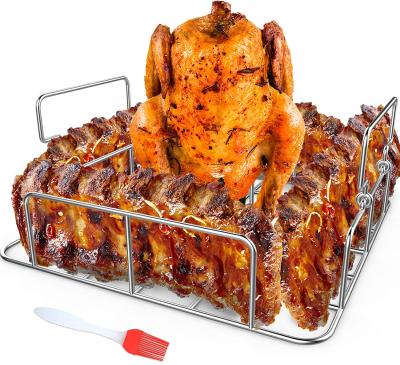 China Easily Cleaned Barbecue BBQ Tools Stainless Steel Beer Can Chicken Legs Wings Rib Rosting Stand Rack Portable Barbecue Role for sale