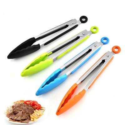 China Durable Kitchen Stainless Steel Tongs Set BBQ Tools Cooking Tongs With Silicone Tips BBQ Cooking Salad Grilling Utensils for sale