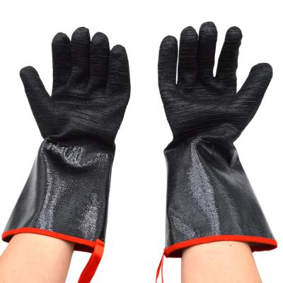 China Comfortable Black Neoprene Thicken BBQ Grilling Gloves Prevent Oil Splatter Mitts for sale