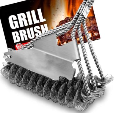 China 2021 Easily Cleaned Hot Selling Amazon BBQ PP Handle Stainless Steel BBQ Grill Cleaning Brush With Scraper for sale