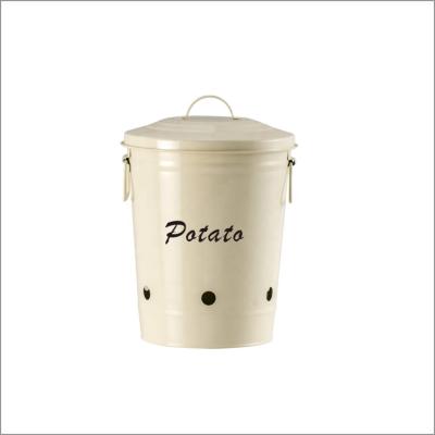 China Freshness Preservation 9.5L Lvory Metal Potato Storage Canister Metal Vegetable Storage Canister Set Onion Garlic Potato Canister for sale