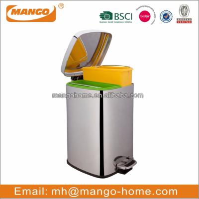 China Sustainable Foot Pedal Two Compartments Stainless Steel Recycle Bin for sale