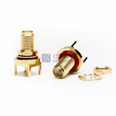 China Flange / Bulkhead / Through Hole / SMT / Offset Waterproof Flat Type / Edge Moun SMA Female Connector For PCB Panel Mount Straight Jack With Front Bulkhead O-ring RF Gold Coax Through Hole for sale