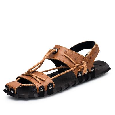 China Waterproof Summer Beach Durable Genuine Leather Unique Stylish Flexible Outdoor Sandals For Men for sale