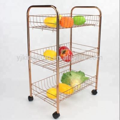 China Home& kitchen wholesaler&OEM 549-66 metal wire rose gold 3 tier rolling cart storage cart with wheels for sale