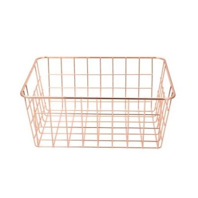 China INS Wrought Iron Viable Full Support Inspection 549-97A Rose Gold Metal Wire Storage Organizer Bin Desk Basket for sale