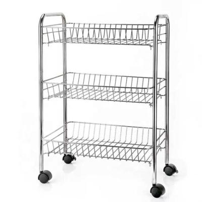 China OEM 550-6 Sustainable Kitchen 3 Tier Metal Wire Storage Collapsible Utility Shelf With Casters for sale