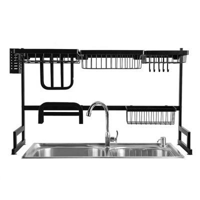 China 551-38 Sustainable 2 Tier Multifunctional Stainless Steel 201 Over Sink Dish Drying Rack Storage Rack for sale