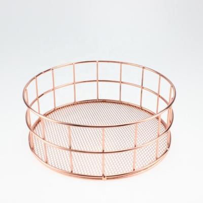 China OEM 551-50 Sustainable Desktop Round Wire Mesh Mounted Gold Storage Basket Makeup Organizer for sale