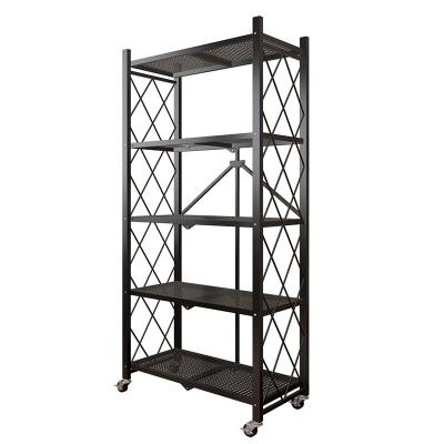 China Sustainable Folding Space Saving Iron Steel Large Capacity Kitchen Storage Racks With Wheels for sale