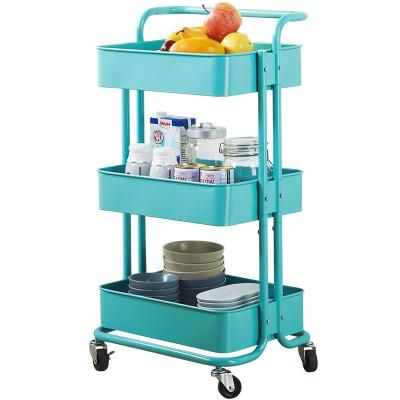 China Sustainable Trolley Kitchen Bathroom Organizer Serving Shelf Storage Steel Rack With Wheels for sale