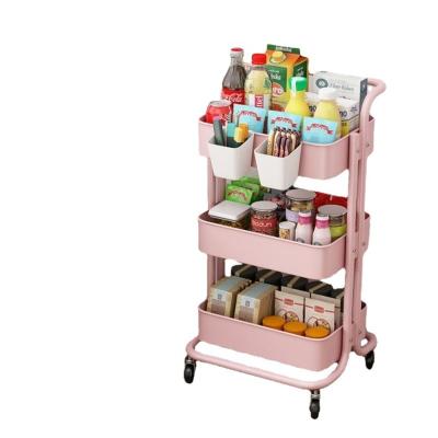 China Rack With Wheels 3 Tier Sustainable Organizer Household Storage Cart Bathroom Kitchen Storage Mobile Rolling Cart for sale