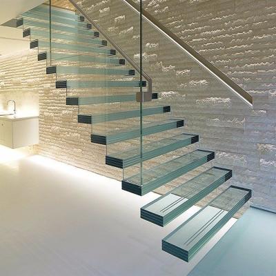 China Interior Stairs Railing Contemporary Design Stairs Fencing Glass Steel Wooden Step Straight Staircase for sale