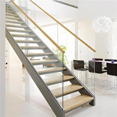 China Contemporary Indoor High Quality Wood Steel Custom Made Interior Staircase With Wood Tread Straight Modern Staircase With Riser for sale