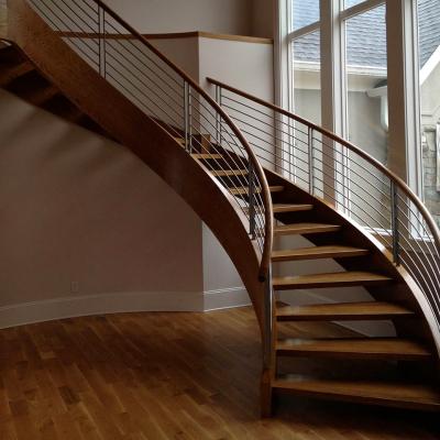 China OEM Contemporary Indoor Solid Wood Staircase Wood Step Curved Glass Rails Curved Staircase Curved Staircase With Glass Railing for sale