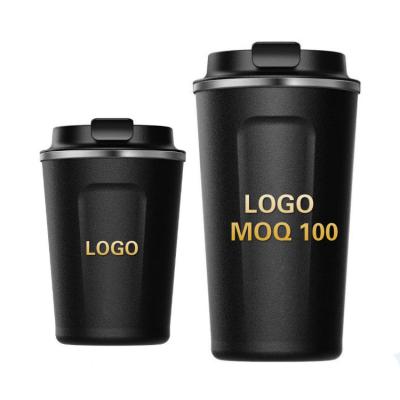 China Viable Custom Logo Car Vacuum Travel Insulated Double Wall Tumbler To Go Reusable 304 Stainless Steel Coffee Cup Mug With Lid for sale