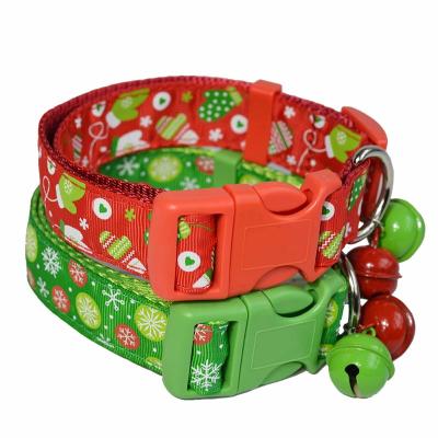 China Snow DETACHED Pattern Christmas Handmade Nylon Dog Collar With Small Bell Dog Cat Products for sale