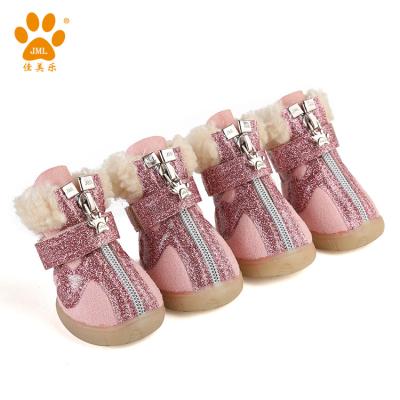 China Viable Wholesale JML Puppy Rubber Boots To Protect Paws Pink PU Leather Dog Boot For Winter for sale