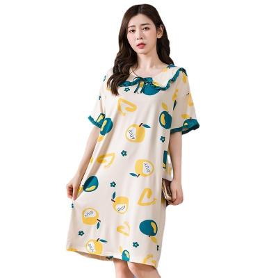 China Casual Nightgown Cotton Summer Negligee Home Dress Plus Size Nightgown New Plus Size Ladies Cartoon Sleepwear Long Sheath Cute Nightgown for sale