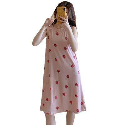 China Summer Casual Slim Nightgowns Womens Plus Size Ladies Sleepwear Cute Student Cartoon Printed Sleeveless Sleep Dress Homewear for sale