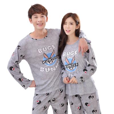 China Matching Plus Size Couples Pajama Set Cotton Pijamas Long Sleeve + Striped Pants Sleepwear His-and-her Home Suit Pajamas For Lover Man Woman for sale