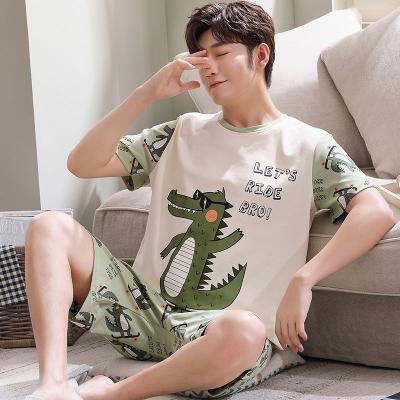 China O-Neck QUICK-DRY Sleepwear Short-sleeves Funny Summer Dinosaur Cartoon Print Knit Cotton Sleepwear Plus Mens Nightgowns Mens Pajamas Set size for sale