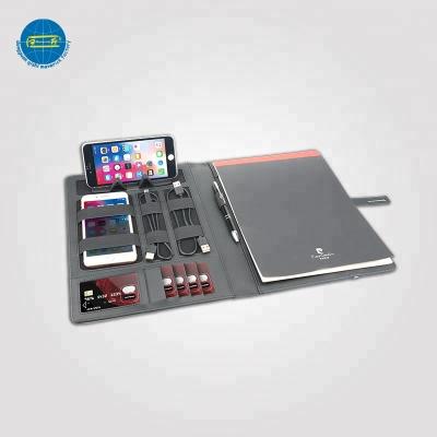 China A4 size power bank leather folder with notebook folder A4 size leather power bank folder with notebook folder for sale