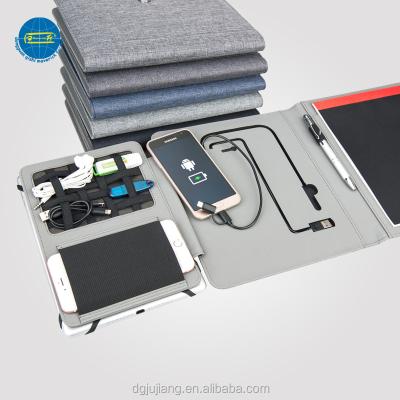 China Environmental Canvas Fabric A5 Folder With Power Bank And USB Flash Drive for sale