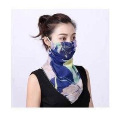 China New Polyester Sunscreen Voile Female Silk Scarf Neck Cover Slightly Rising Anti-ultraviolet Ear Hanging Scarf for sale