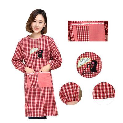 China Cotton Checked Apron Cooling Kitchen Cooking Long Sleeve Cotton Apron Adult Work Shirt Coveralls for sale