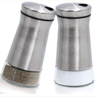 China Sustainable Stainless Steel Glass Spice Shakes Wholesale Adjustable Holes Salt Pepper Shaker for sale