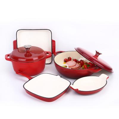 China Real sustainable factory enamel cast iron casserole pot set soup cooking pot cookware set with factory price for sale