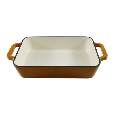 China Sustainable Cast Iron Enamel Mold Rectangular Double-Ear Food Pan Personalized Western Cast Iron Bakeware for sale