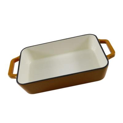 China Sustainable Enamel Non Stick Bakeware Cast Iron Dish Rotisserie Lasagna Deep Cooking Pan for sale