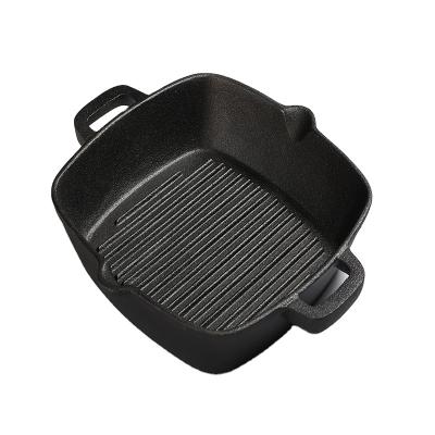 China Sustainable Double Ears Cast Striped Square Steak Frying Grill Pan for sale